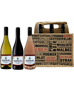 Luxury 3 Bottle Wine Gift in Decorated Jute Wine Carrier - Sauvignon Blanc & Cabernet Sauvignon, Syrah Rose - All Bottles Personalised