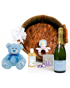 Deluxe Champagne Basket for Mother and Baby Boy - Personalie Online