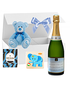 "With Love" Personalised Champagne New Baby Boy Hamper - With Gorgeous Gifts for Baby and Parents