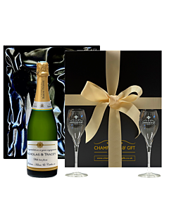 Deluxe Edition Champagne Gift With Signature Flutes - Presented In Luxury Silky Lined Black Presentation Box 