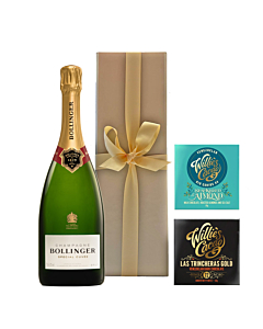 Bollinger Special Cuvee in Gold Box - With 2 x Venezuelan Chocolate Bars - Sea Kissed Almond + Dark Chocolate