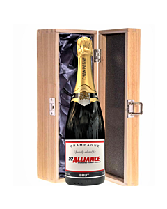 The "Oxford" - Personalised Classic Cuvée Champagne in Wooden Presentation Box with Silver Silk Lining