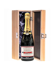 The Oxford - Corporate Branded Classic Cuvée Champagne - In Light Wooden Box with Silver Silk Lining