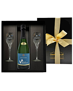 Corporate Branded Premier Cru Champagne Gift Set - In Luxury Black Presentation Box With Signature Flutes