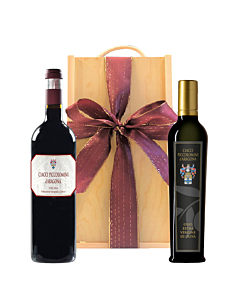 Tuscan Red Wine & Olive Oil Gift in Wooden Box - Ciacci Piccolomini Extra Virgin Olive Oil - Ciacci Piccolomini Toscana IGT Red Wine