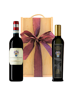 Tuscan Red Wine & Olive Oil Gift in Wooden Box - Ciacci Piccolomini Extra Virgin Olive Oil - Ciacci Piccolomini Rosso di Montalcino