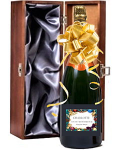Personalised Christmas Champagne Magnum - Classic in Cambridge Dark Wood Presentation Box 