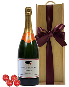 Personalised Champagne Magnum - With Swiss Chocolate Truffles - In Wooden Gift Box