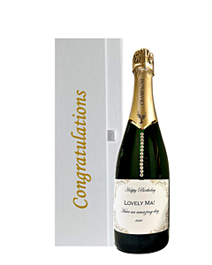 "Touch of Sparkle" Congratulations Gift Set - Personalised Champagne with Crystal Gems in Congratulations White Gift Box
