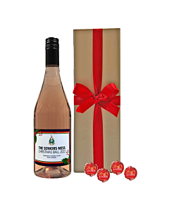 Christmas Wine Gift In Gold Box with Swiss Truffles - Syrah Rose, Languedoc, South of France 