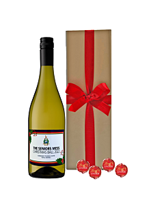 Christmas Wine Gift In Gold Box with Swiss Truffles - White Sauvignon Blanc, Languedoc, South of France 