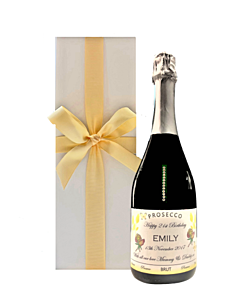 "Touch of Sparkle" Personalised Prosecco with Crystal Gems - in Classique White Gift Box