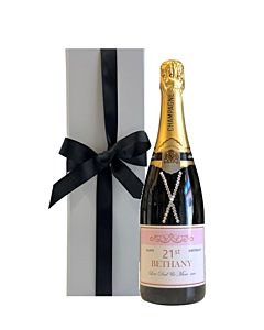 "Dazzling" Personalised Champagne Gift Set in White Box- The Champagne Is Adorned With Crystal Gems 