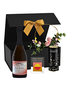 "Easter Treat" Personalised Prosecco With Coffee Chocolate - C & G Biscuits & Floral Easter Circle in Classique Black Box