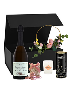 "Taste of Easter " Personalised Prosecco Gift Box - With Chocolates, Biscuits, Scented Candle & Floral Easter Circle