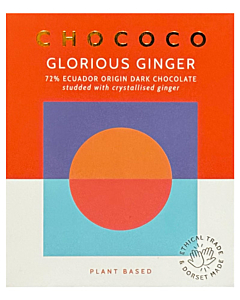 Glorious Ginger 72% Ecuadorian Dark Chocolate Bar with Crystallised Ginger Pieces