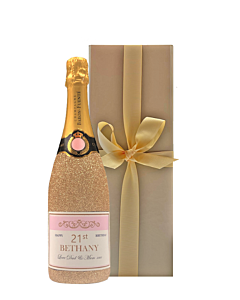 "Pure Elegance" Grande Reserve - Personalised Champagne in Gold Glitter Bottle - In Gold Presentation Box