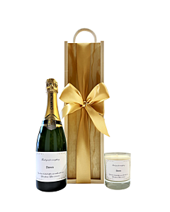 "Grosvenor " Luxury Champagne & Candle Gift Set - Personalised Champagne & Scented Candle - Presented in Classic Wooden Presentation Box