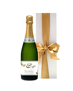 "Hint of Glitz" Personalised Champagne in White Box - Handcrafted With Crystal Gems on Label 