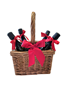 "Oh How Lovely!" Wicker Wine Carrier with 4 Mini Personalised Prosecco Decorate with Bows - Special Event Bottle Carrier Gift Set