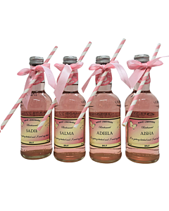 4 x Miniature Personalised Rose Lemonade Bottles - All beautifully decorated with bow & straw - Non Alcoholic