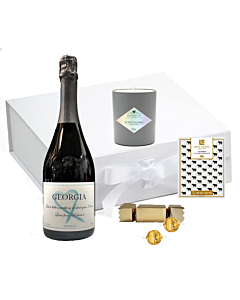 "Just Chill & Enjoy " Prosecco & Scented Candle Gift Hamper - With Luxury Swiss Truffles in White Bow Giftbox