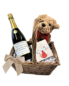 "Cucciolo" Double Wine Carrier Prosecco, Luxury Chocolates & So Cute Puppy - Special Event Bottle Carrier Gift Set