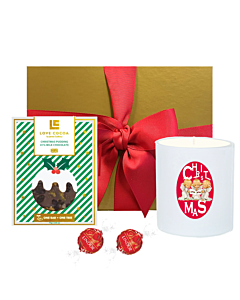 Christmas Pudding Chocolate & Scented Candle Gift Set - Presented in Gold Presentation Box With Hand-Tied Bow