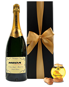 Corporate Branded Classic Cuveé Champagne Magnum - Presented In Classique Black Box - With "Keep The Cork" Gold Bubbly Bauble