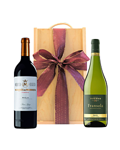 Duo of Spanish Red & White Wines in Wooden Presentation Box - Marques de Murrieta Rioja - Torres Fransola Sauvignon Blanc