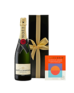 Moet Brut Imperial Champagne - With Dark Chocolate Bar Studded with Ginger - In Black Box