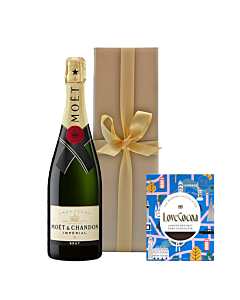 Moet Brut Imperial Champagne in Gold Box - With London Edition Sea Salt Chocolate Bar
