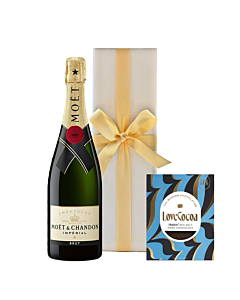 Moet Brut Imperial Champagne in White Box - With Maldon Sea Salt Chocolate Bar