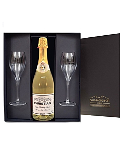 Personalised Non Alcoholic Fizz and Signature Flutes - in Luxury Black Gift Box 