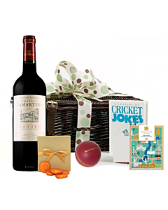 The "Oval" Personalised Cricket Hamper - With Fine Red Wine, Chocolates & Fun Cricket Goodies 