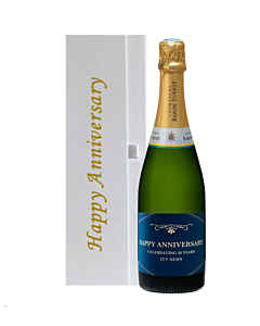 Personalised Champagne Anniversary Gift Set - in Happy Anniversary White Gift Box