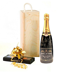 Personalised Champagne & Mini Chocolate Bars - In Deluxe Wooden Presentation Box