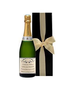 "Hint of Glitz" Personalised Champagne in Black Box - Handcrafted With Crystal Gems on Label 