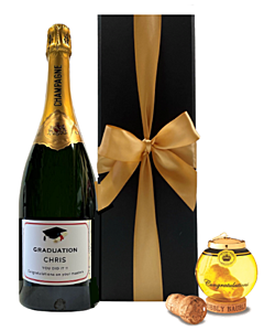 Personalised Graduation Champagne Magnum150cl - with "Keep The Cork" Congratulations Glass Bauble