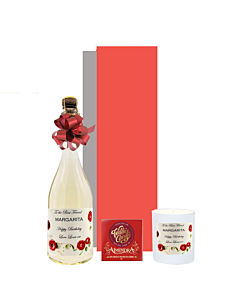 Personalised Italian Non-Alcoholic Sparkling & Scented Candle Gift | With Venezuelan Almond Chocolate in Red Gift Box