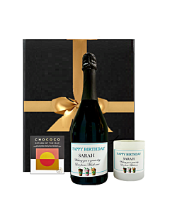 Personalised Prosecco & Scented Candle Gift | With Coffee Chocolate in Black Gift Box