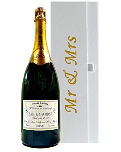 "Mr & Mrs" Personalised Wedding Gift - Classic Cuveé Champagne Magnum Gift - In Mr & Mrs Wedding Gift Box with Hand Tied Bow