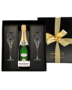 Personalised Pommery Apanage Blanc de Blancs Champagne & Flutes Gift Box