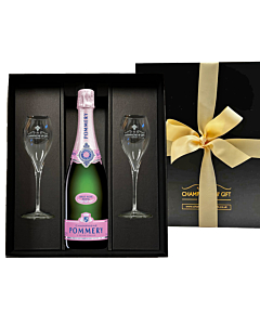 Personalised Pommery Brut Rosé Royal Champagne & Flutes Gift Box