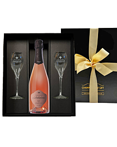 Personalised Premier Cru Rose Champagne Gift Set with Signature Flutes