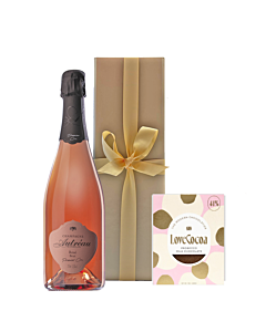 Personalised 1er Cru Rose Champagne - With Divine Prosecco Chocolate In Gold Presentation Box