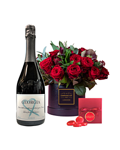  "Scented Love" Red Roses, Personalised Prosecco & Strawberry Chocolates - Stunning Hat Box Flower Gift