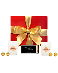 "Soft Serene & Scented" Hamper - With 2 Mini Candles & Swiss Truffles, Long Matches  - Oud & Bergamot and Cedarwood & Jasmine Candles