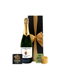 Personalised Champagne Taster Gift Box - With Savoury Drinks Biscuits & Venezuelan 71% Chocolate