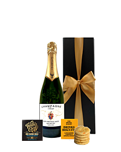 Personalised Champagne Taster Gift Box - With Savoury Drinks Biscuits & Venezuelan 71% Chocolate